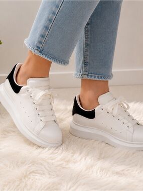 Authentic Alexander McQueen Oversized White & Black Leather Sneakers